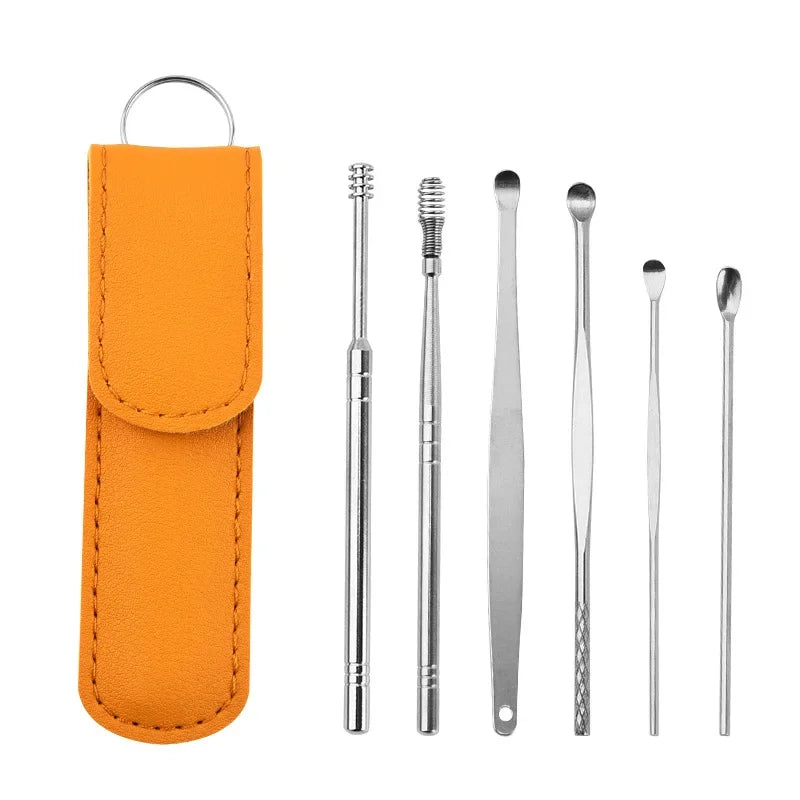 Eficaz herramienta de limpieza de cerumen de 6 piezas con hisopo espiral y cureta para oídos, herramienta para el cuidado diario de los oídos