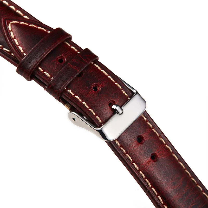 Polar Leather Watch Strap Vintage Oil Wax Cowhide With Pin Buckle, Unisex