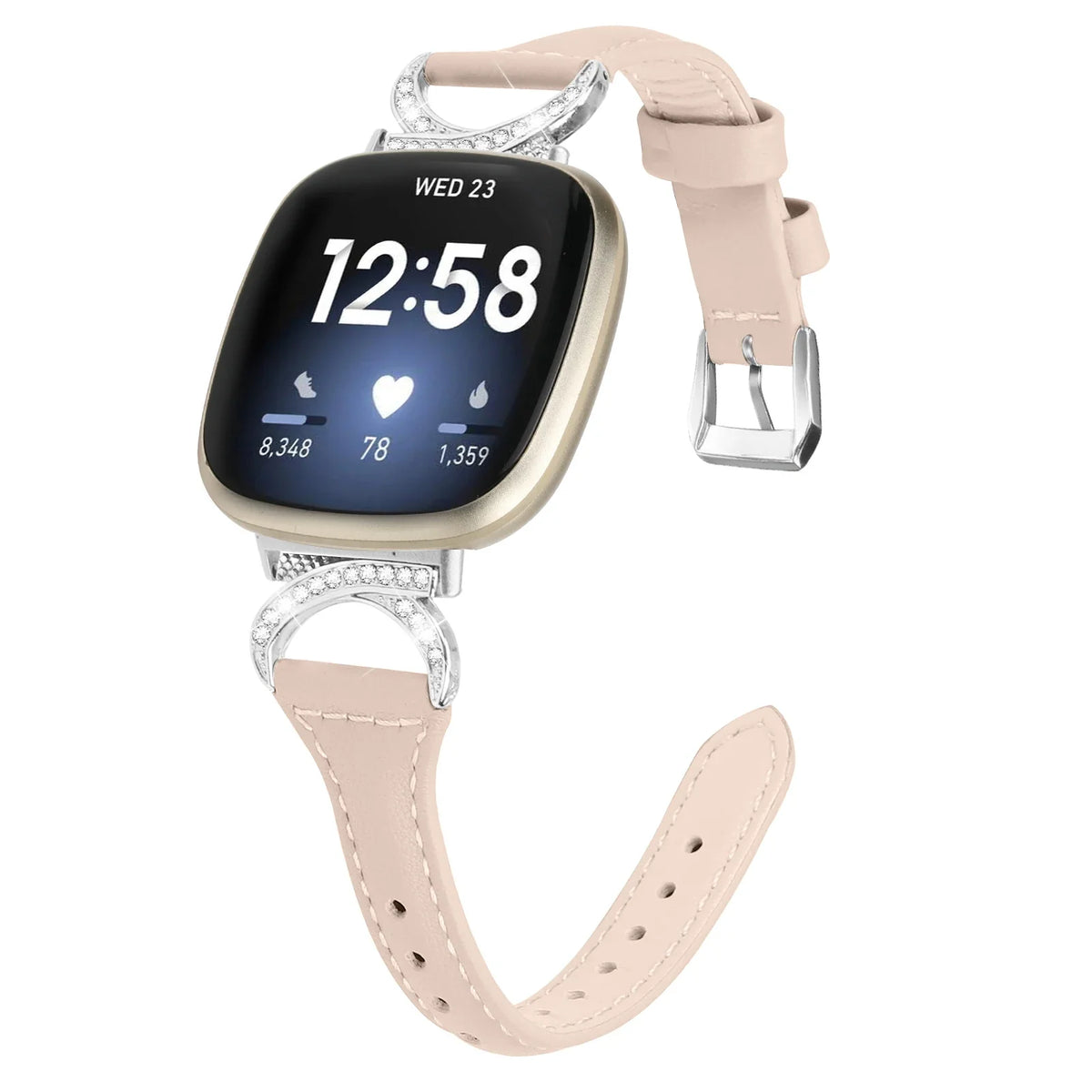 Fitbit Sense 1–2 / Versa 3–4 Leather Band with Sparkling D-Links