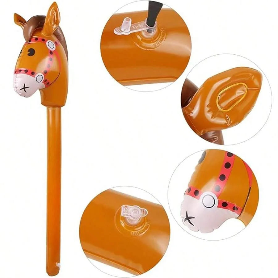 3 unidades de palo inflable con cabeza de caballo, lindo palo marrón con cabeza de caballo, adecuado para la decoración de fiestas de cumpleaños con temática vaquera