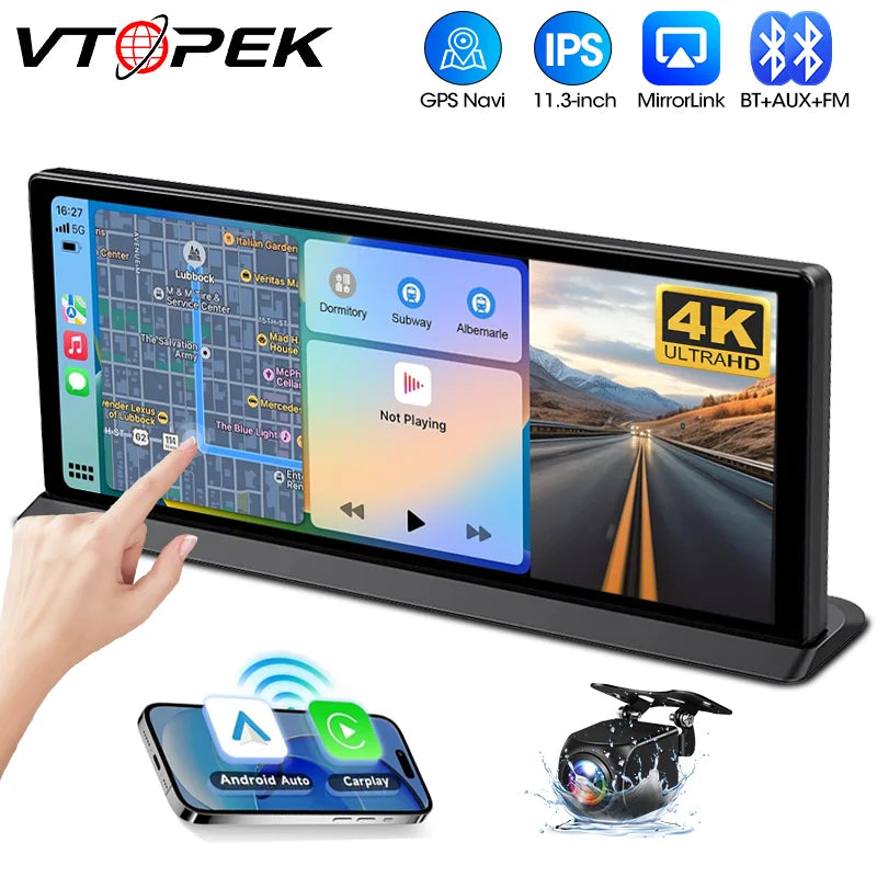 11.3 Inch Portable CarPlay Screen – HD Wireless Touch Display for Apple CarPlay and Android Auto