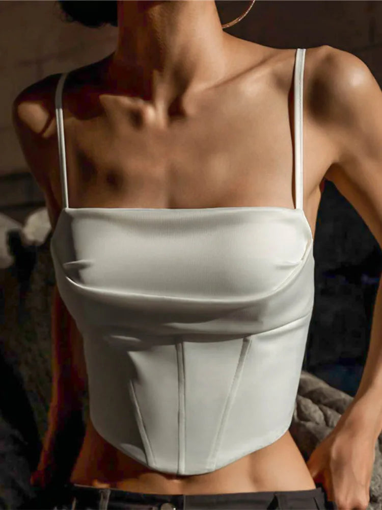Top corto de tirantes finos, sexy, con espalda descubierta, estilo vendaje, ajustado, elegante para verano 2023, con cordones, para fiesta y estilo urbano, camiseta sin mangas para mujer