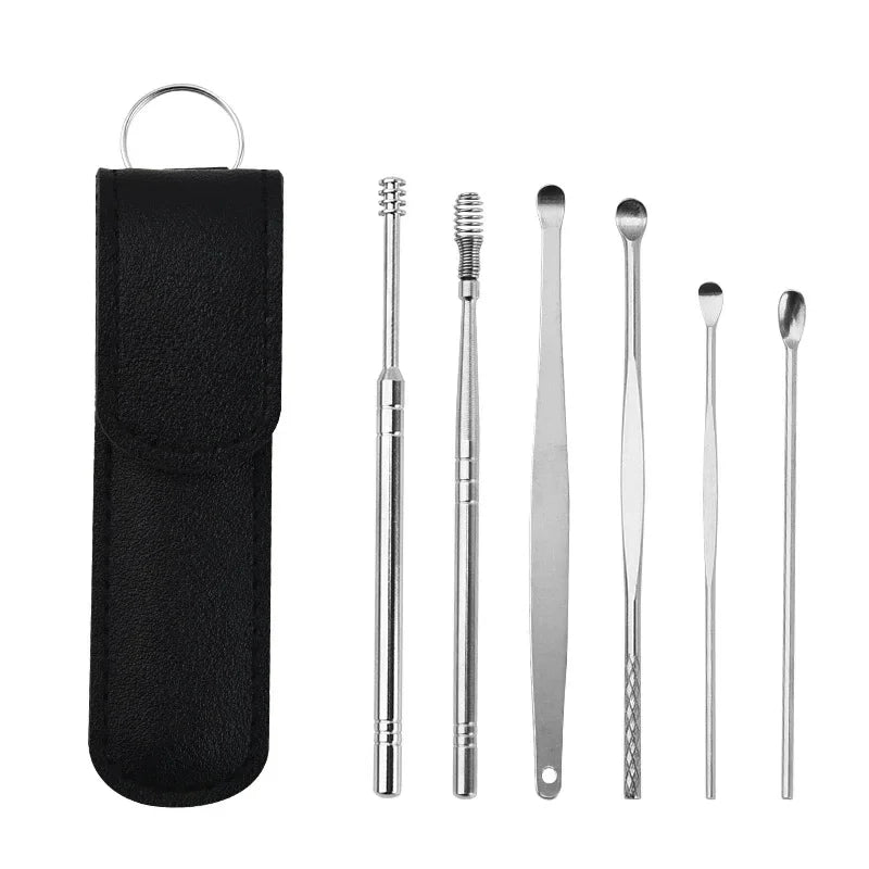 Eficaz herramienta de limpieza de cerumen de 6 piezas con hisopo espiral y cureta para oídos, herramienta para el cuidado diario de los oídos