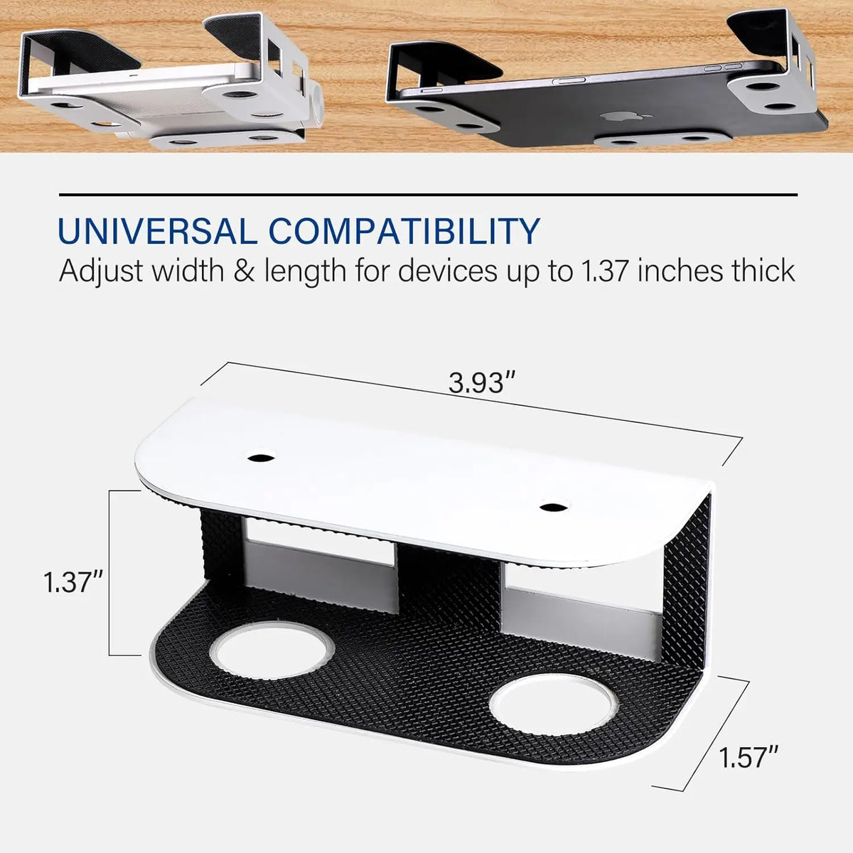 Under Desk Laptop Mount, Metal Under Desk Shelf Holder for Laptop, Mac Mini, Macbook, Keyboard with Anti-Scratch Silicone