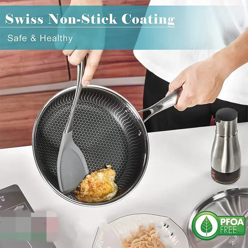 DONNOR Sartén Antiadherente de 3 Capas Hybrid Plus de Acero Inoxidable sin PFOA, Sartén para Chef, Huevos, Utensilios de Cocina, Compatible con Inducción