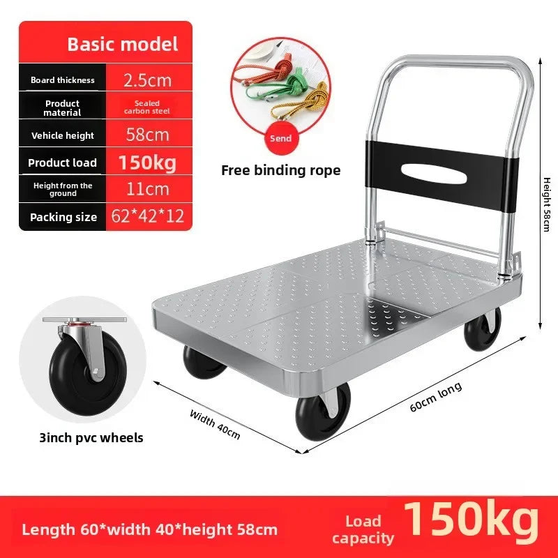 Foldable trolley for carrying goods, foldable portable thickened trailer, express delivery trolley, warehouse handling trolley