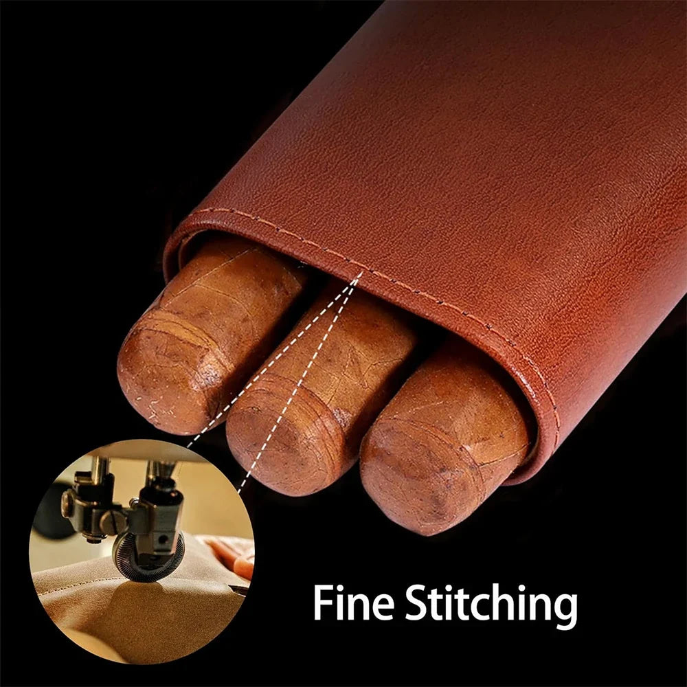Estuche de piel con humidificador de viaje para cigarros, forro de madera de cedro, humidores de viaje para cigarros con cortador de cigarros de acero inoxidable