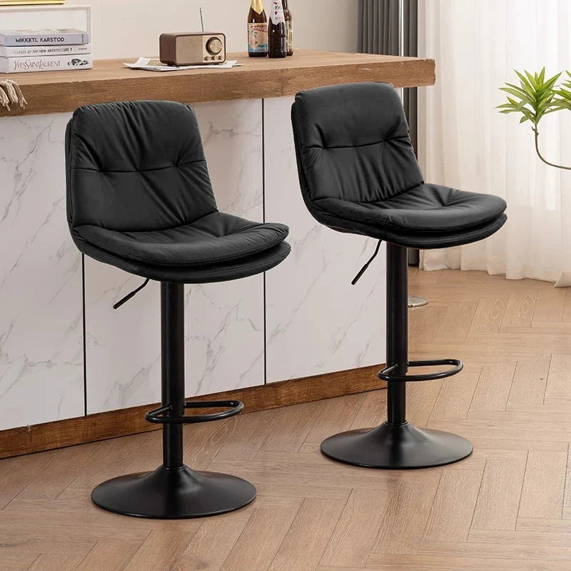Taburetes de bar para cocina, taburetes de bar de cuero para isla de cocina, taburetes de barra de desayuno de altura ajustable con respaldo y reposapiés, giratorios