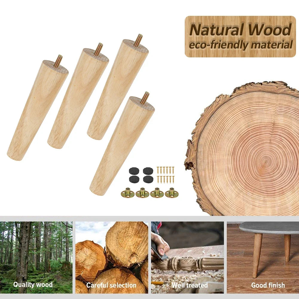 4 Patas de Madera de Repuesto para Muebles, Patas de Mesa de 8/15/20cm de Altura con Tornillos y Almohadillas para Sofá, Silla, Cama, Armario
