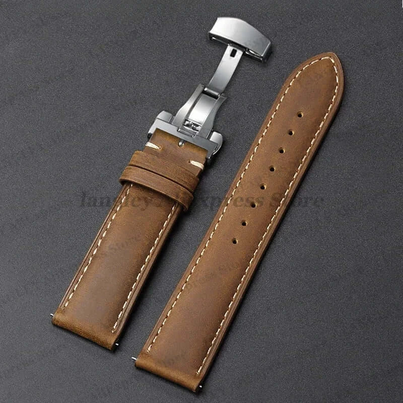 Amazfit Leather Watch Band Calfskin Strap with Butterfly Buckle Brown