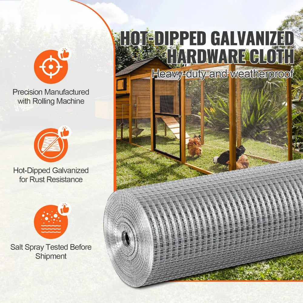 Malla de alambre de 36" 48" x 50'/100' Rollo de tela metálica, valla de gallinero, 1/2" 19 Ga