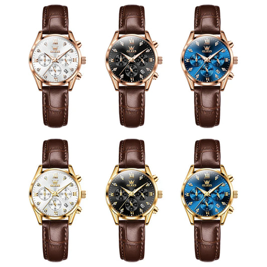 Women's Leather Strap Quartz Waterproof Luminous Watch