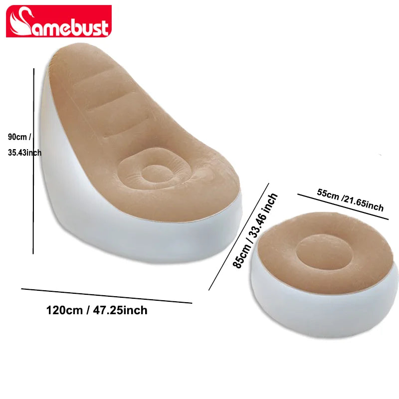 Sofá Hinchable Camebust - Superficie Aterciopelada PVC de Alta Calidad Reposapiés Hinchado Rápido Tumbona Perezosa