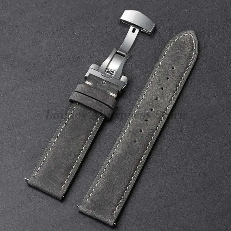 Amazfit Leather Watch Band Calfskin Strap with Butterfly Buckle Brown