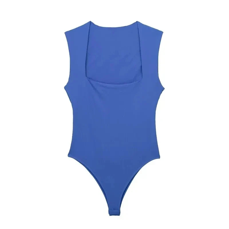 MUJER Woman Black Body Sleeveless Bodysuit Women Square Neck Sexy Lingerie For Women Body Wide Straps Bodycon Summer 2025 Tops