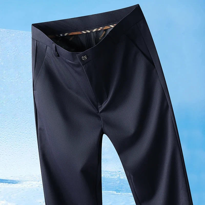 29-42 Men's Summer Pants Thin Straight Stretch Casual Pants with No Trace No Ironing Fabric Silky and Cool Feeling