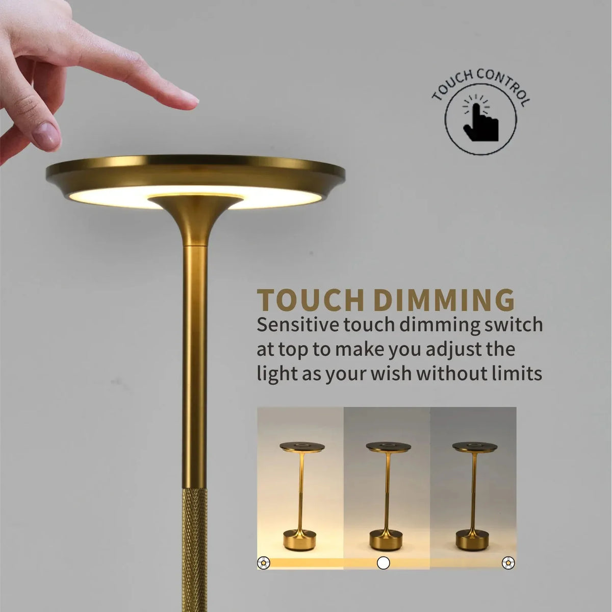 Rechargeable Wireless Table Lamp for Bedroom, Rechargeable, Touch Lamp, Camping Candle, Creative, USB-C, Desk Lamp