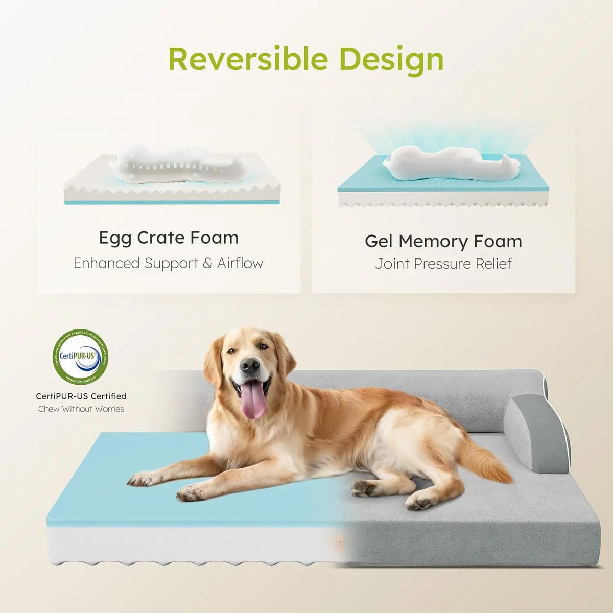 Cama ortopédica extragrande para perros con espuma viscoelástica refrescante, funda impermeable lavable y base antideslizante, gris claro