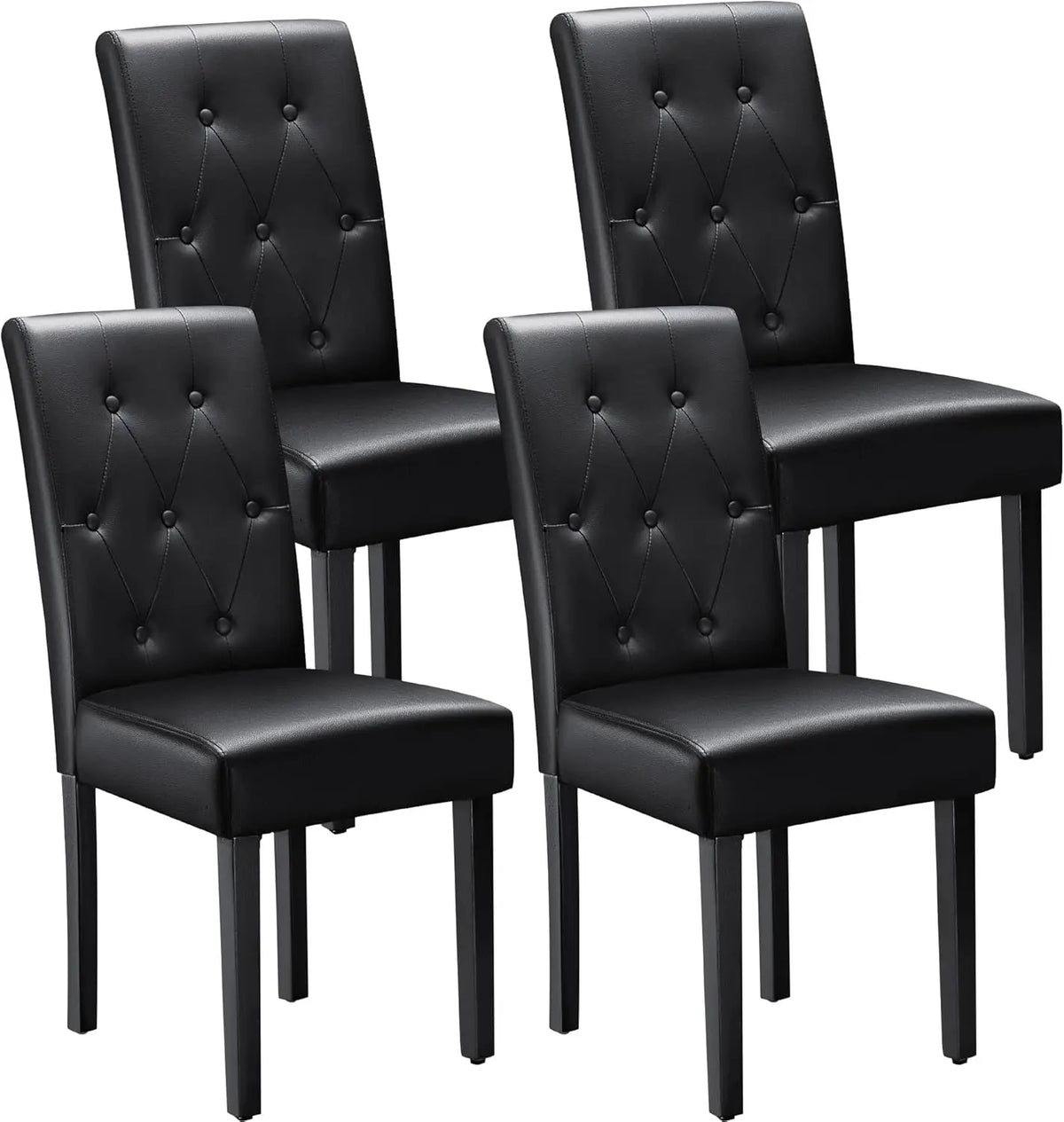 Juego de 4 sillas de comedor tapizadas, sillas de comedor de cuero sintético, sillas de cocina con botones y patas de madera ajustables