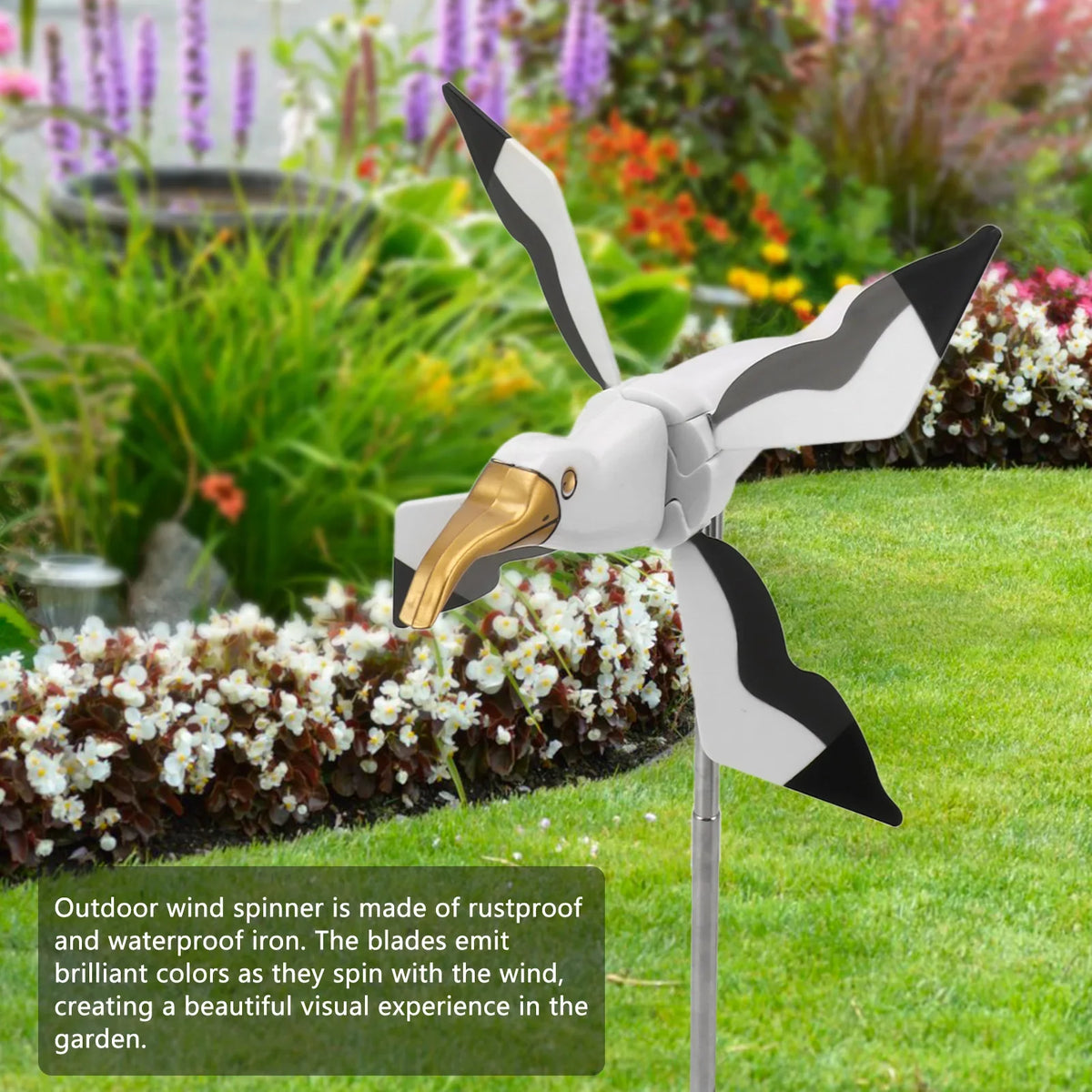 Molino de viento con forma de gaviota, resistente a la intemperie y a la decoloración, estable, decorativo, fácil de instalar, para jardín, patio