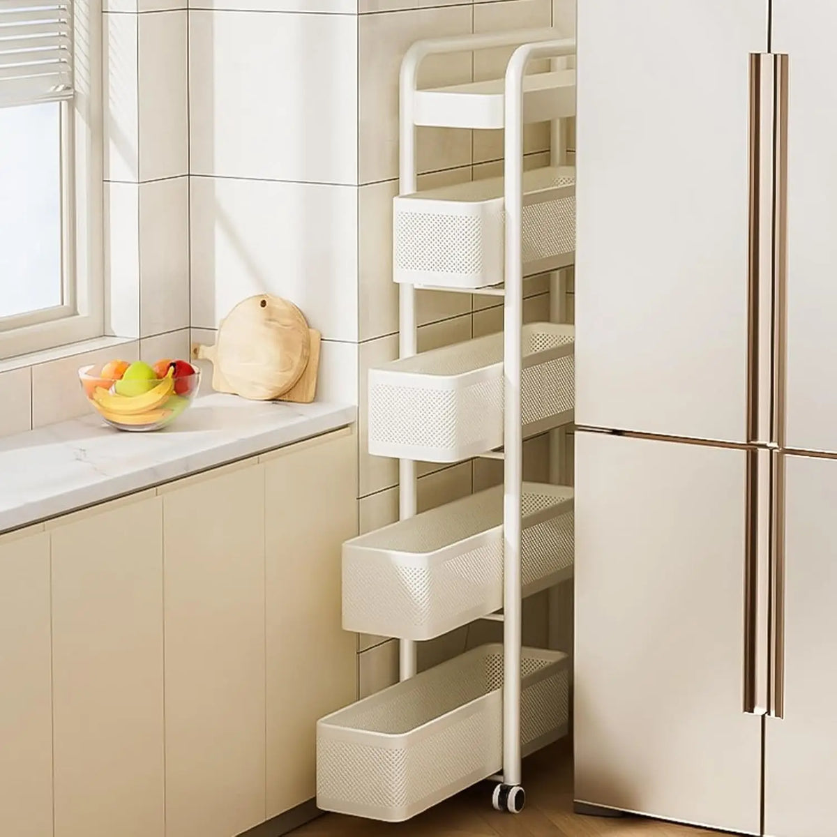 Slim Storage Cart with Track Pull,Bathroom Storage Organizer Rolling Utility Cart, for Office Bathroom Kitchen Laundry Room