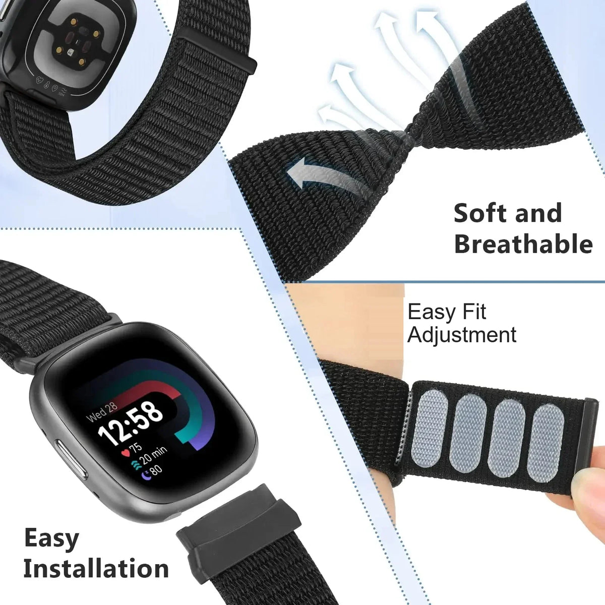 Fitbit Sense 1–2 / Versa 3–4 Nylon Sport Loop Band