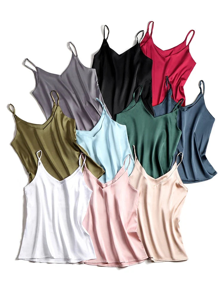 AOSSVIAO 2026 Spaghetti Strap Top Women Halter V Neck Basic White Cami Sleeveless Satin Silk Tank Tops Women'S Summer Camisole