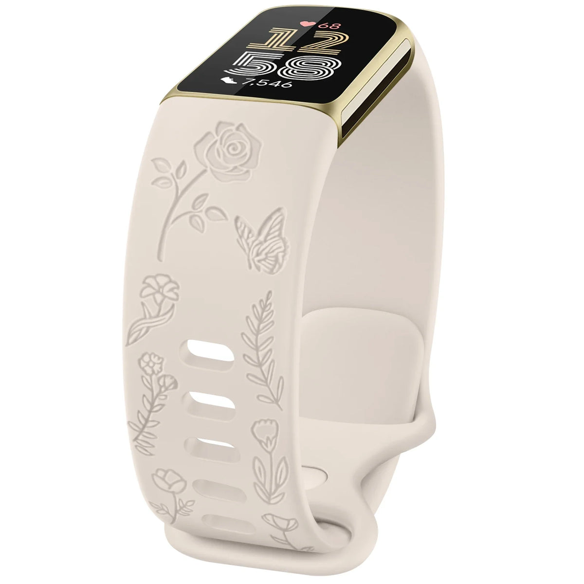 Fitbit Charge 5 & 6 Floral Engraved Band - Adjustable Strap