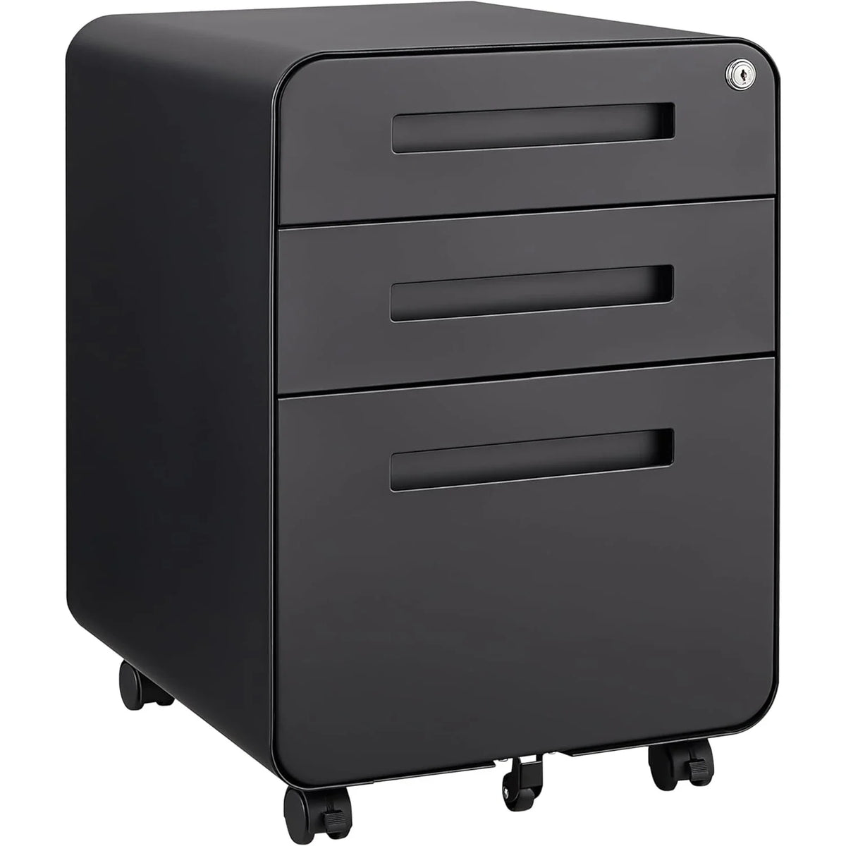 Archivador metálico con cerradura de 3 cajones, móvil, para guardar debajo del escritorio, con 5 ruedas, antivuelco, para organización de oficina en casa