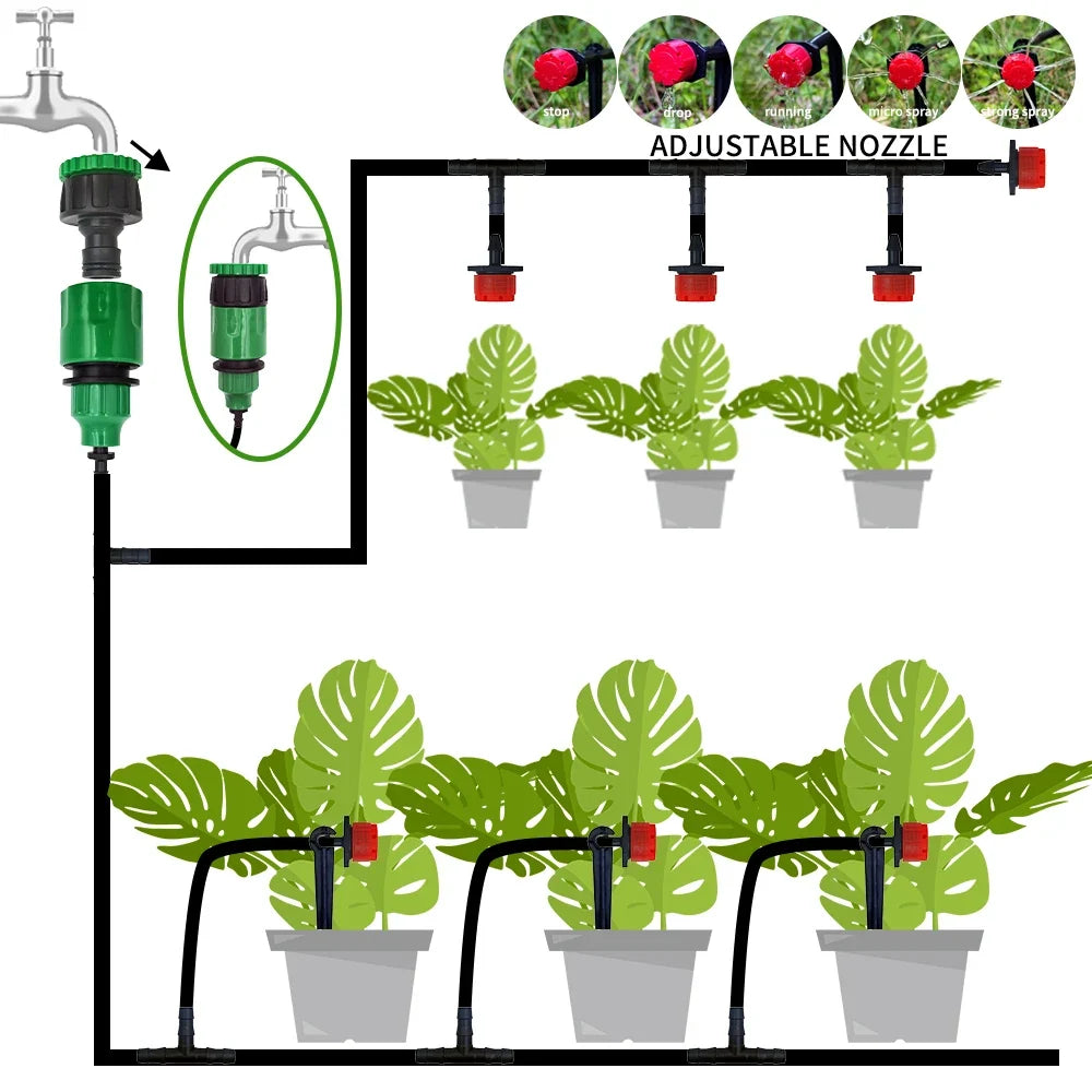 Sistema de riego por goteo micro portátil de 20 m Riego automático con goteros ajustables Kits de riego por nebulización Manguera de jardín