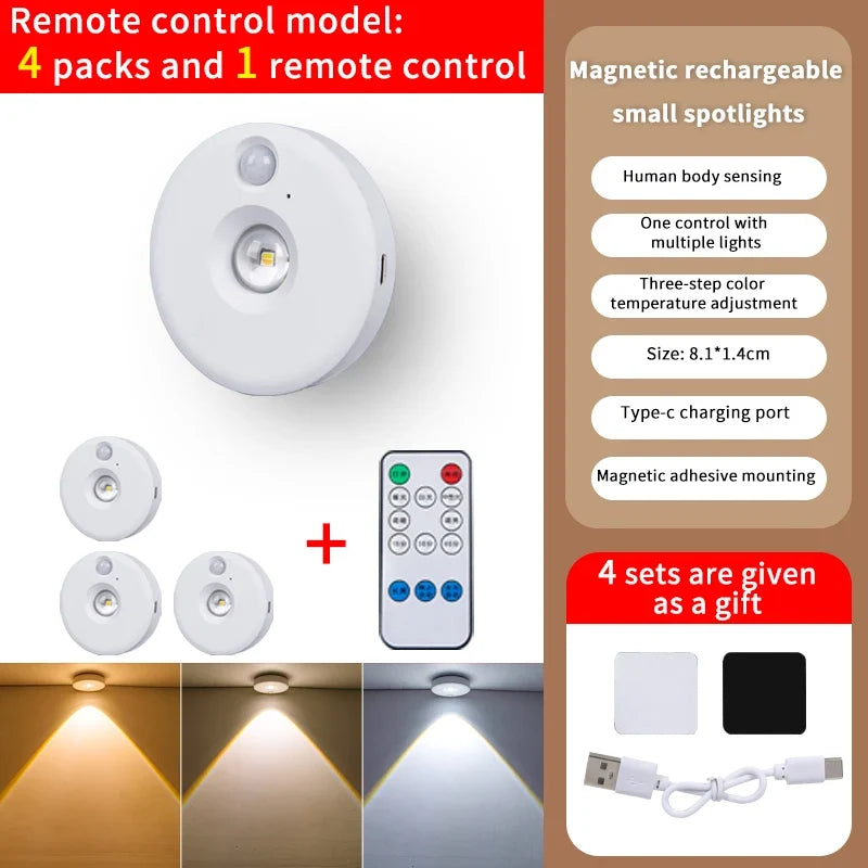 Motion Sensor LED Under Cabinet Lamp Dimmable Rechargeable Night Light Stairs Closet Room Aisle Tube Bar Detector Bulb