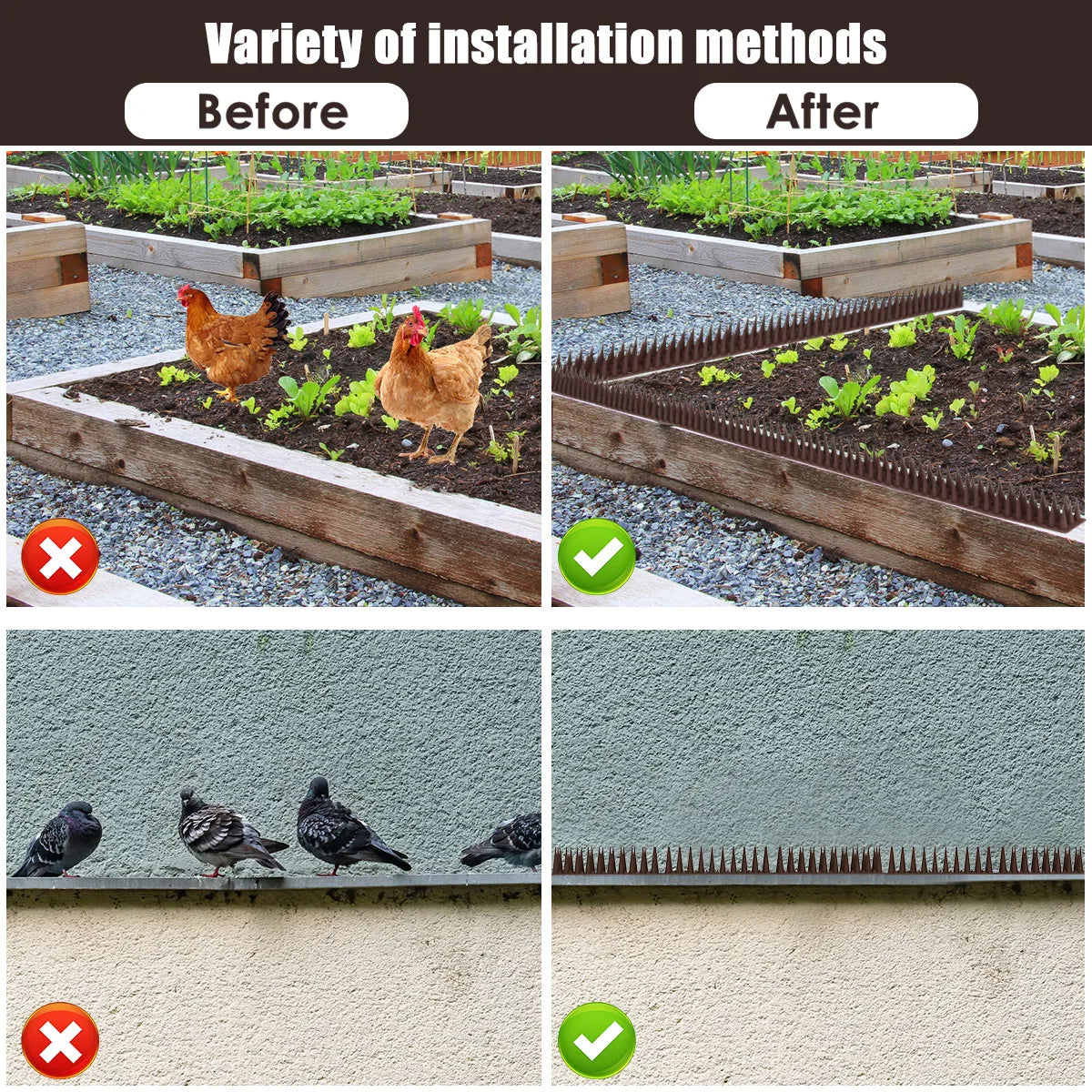 12-60Pcs Anti Climb Bird Spikes Fence Wall Spikes Stop Birds and Cats Sitting on Fence Cat Repellent Spike for Deterrent Burglar