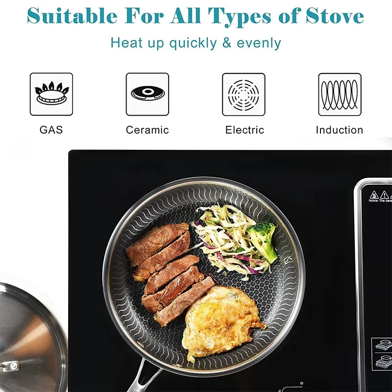 DONNOR Sartén Antiadherente de 3 Capas Hybrid Plus de Acero Inoxidable sin PFOA, Sartén para Chef, Huevos, Utensilios de Cocina, Compatible con Inducción