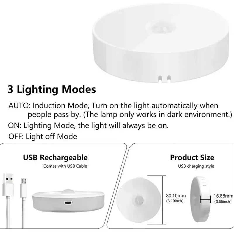 4pcs Motion Sensor LED Night Light USB Rechargeable Night Lamp For Kitchen Cabinet Wardrobe Lamp Staircase Wireless Closet Light