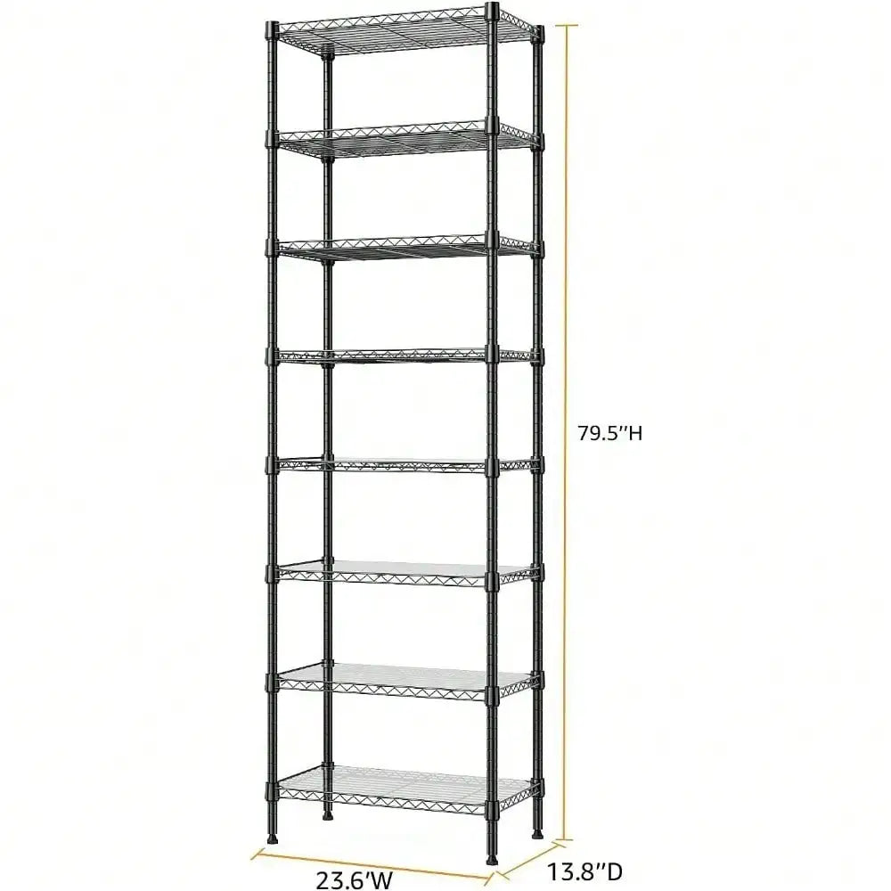 Estantería de almacenamiento de metal resistente de 8 niveles y 203 cm, estante negro