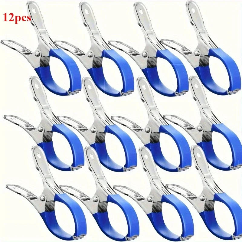 12 clips duraderos de acero inoxidable para cubiertas de piscina con mango de plástico azul - Adecuados para cubiertas de piscinas elevadas y fotografía