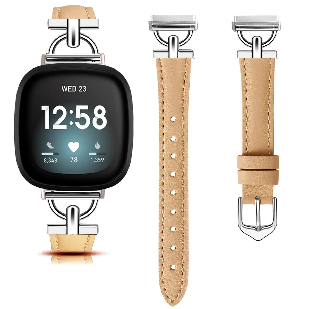 Fitbit Sense 1–2 / Versa 3–4 Slim Leather D-Link Band