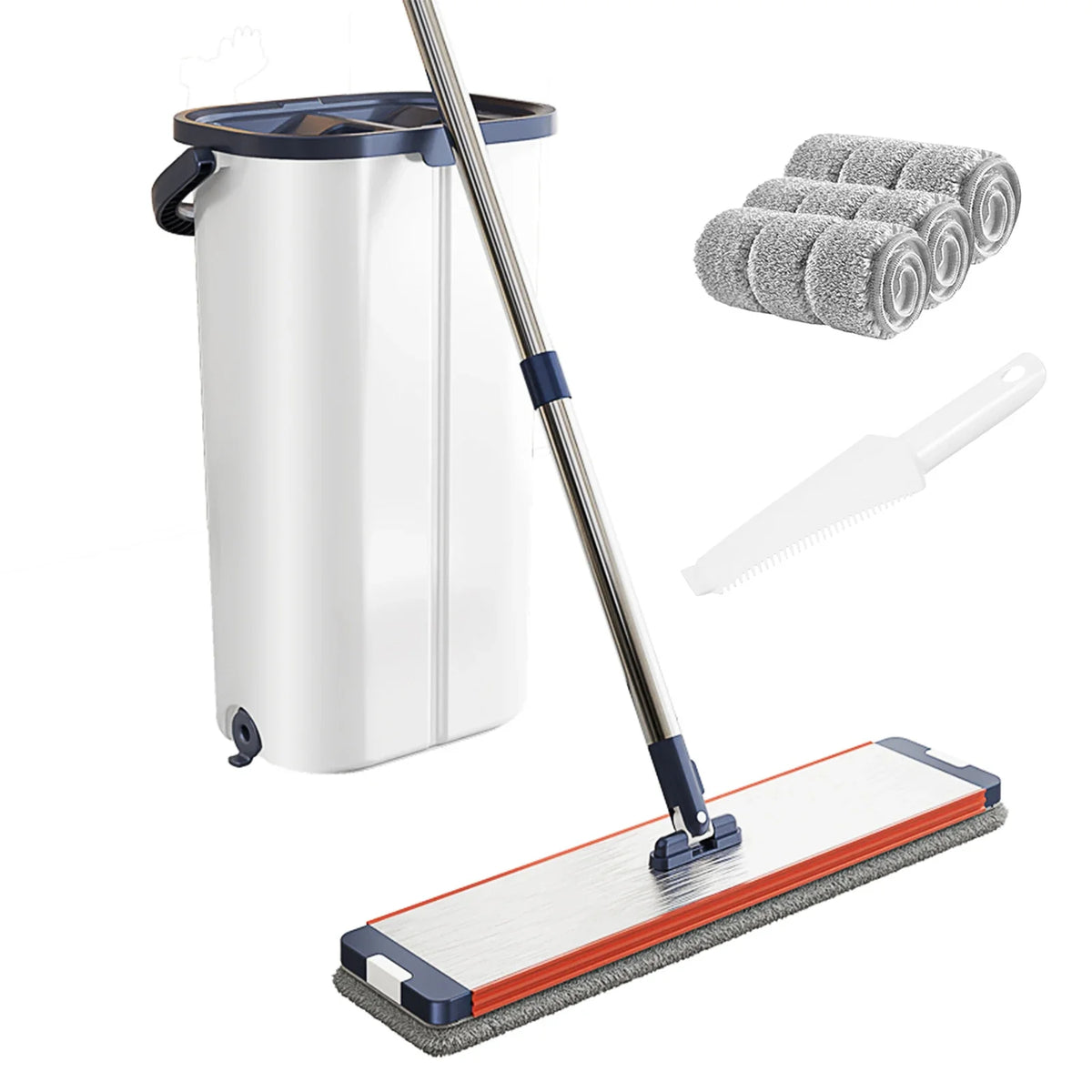 Trapeador Mágico Plano Escurridor con Cubo Manos Libres Trapeador Perezoso de Limpieza Microfibra Giratorio Autoescurrible Trapeador para Limpieza del Hogar Cubo Giratorio