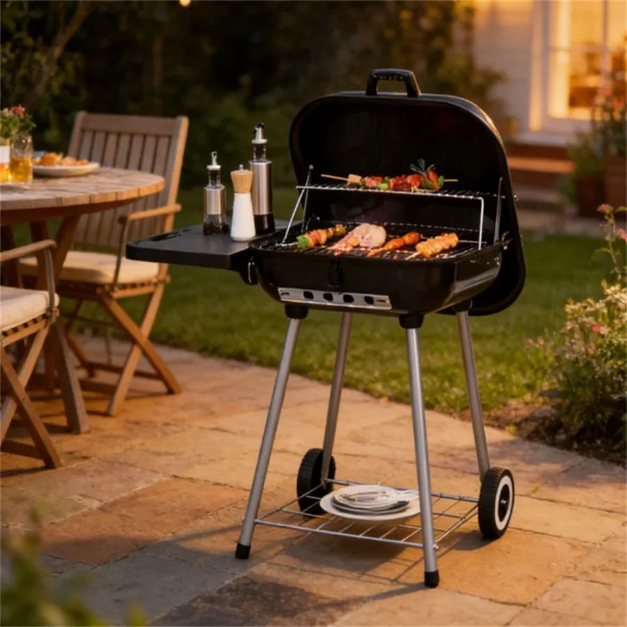 Parrilla de carbón para barbacoa, para picnic en el patio trasero, en color negro con diseño duradero y resistente al calor
