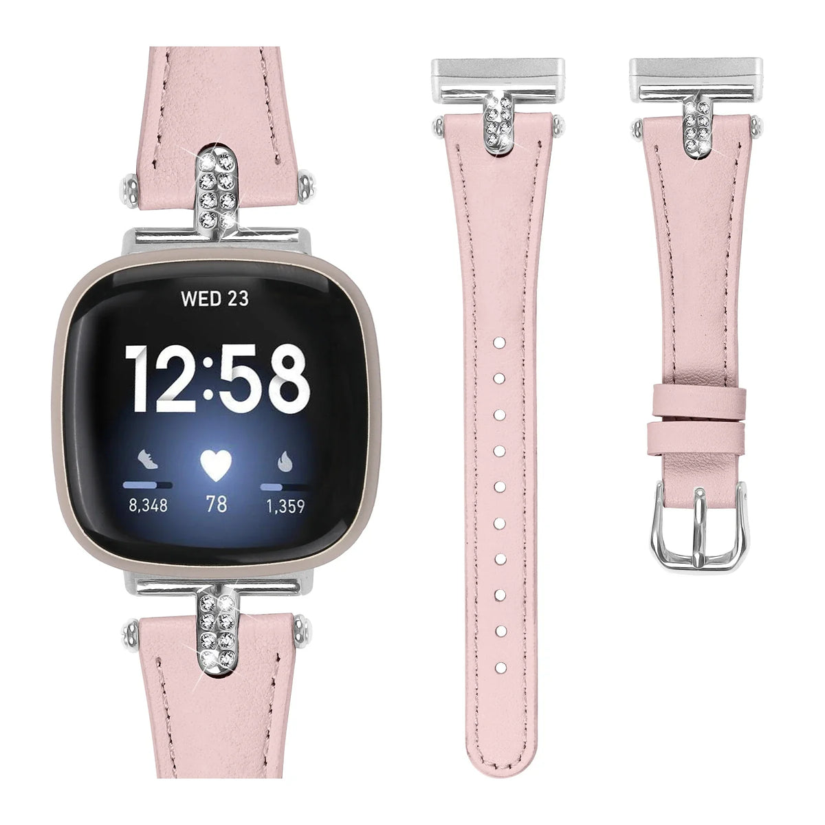 Fitbit Sense 1–2 / Versa 3–4 Stitched Band with Sparkling Connectors