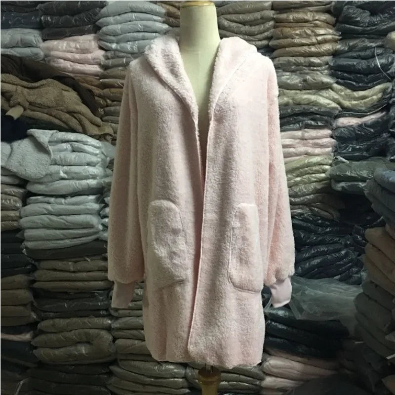 12 Colors Fleece Sweatshirt Long Cardigans Autumn Winter Female Long Sleeve Double Side Wear Flurry Loose Hoodie Coats Outwear