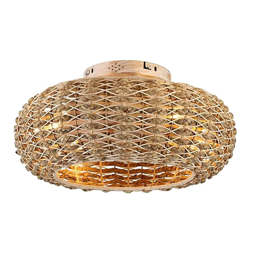 Ventiladores de techo de bambú con luz, control remoto, decoración de dormitorio, ventilador de techo de 50 cm con aspas invisibles retráctiles y silenciosas.