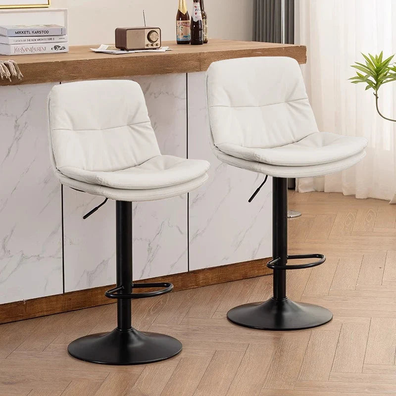 Taburetes de bar para cocina, taburetes de bar de cuero para isla de cocina, taburetes de barra de desayuno de altura ajustable con respaldo y reposapiés, giratorios