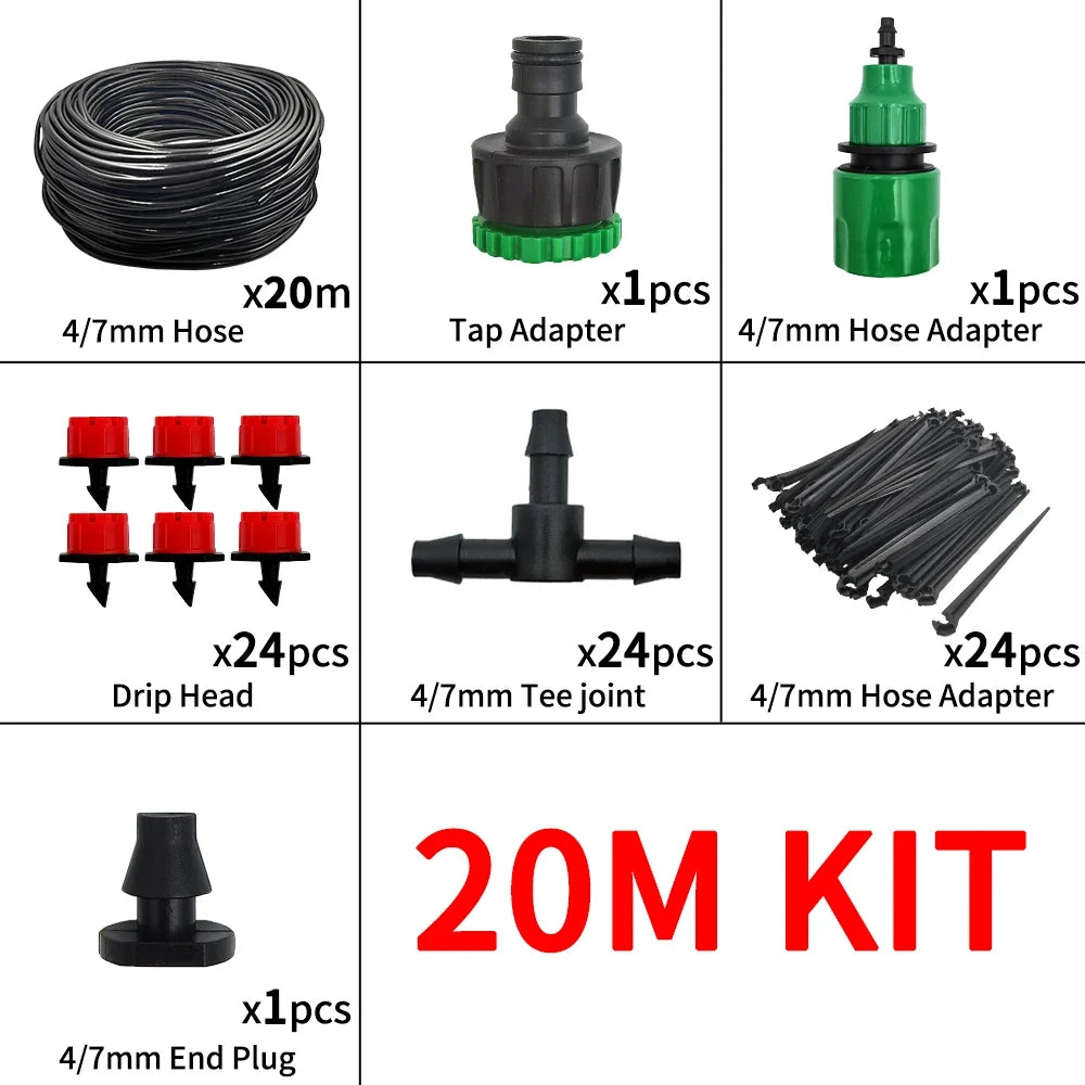 Sistema de riego por goteo micro portátil de 20 m Riego automático con goteros ajustables Kits de riego por nebulización Manguera de jardín