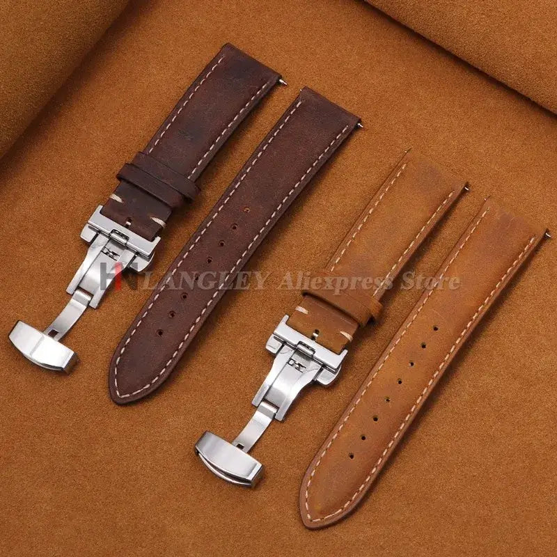 Amazfit Leather Watch Band Calfskin Strap with Butterfly Buckle Brown
