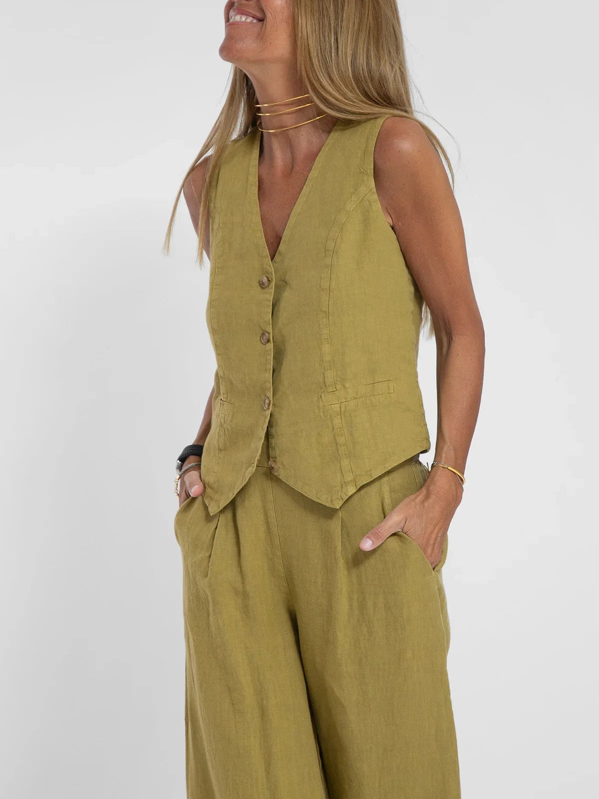 Women's Sleeveless Vest and Pants Set, Colorblock Two-Piece Suit