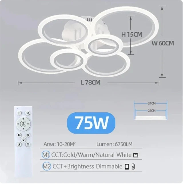 Moderna lámpara de araña LED con control remoto, anillo de luz de techo para el hogar, sala de estar, dormitorio, iluminación de cocina, lámparas para habitación