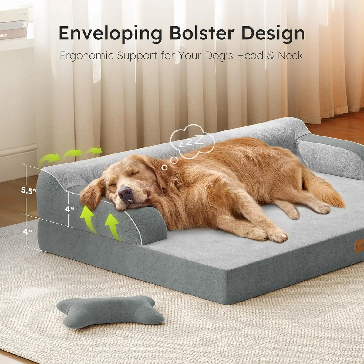Cama ortopédica extragrande para perros con espuma viscoelástica refrescante, funda impermeable lavable y base antideslizante, gris claro