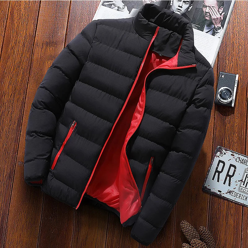 Men's Winter Jacket with Stand Collar – Thick Warm Windbreaker Coat, Casual Zip-Up Outerwear