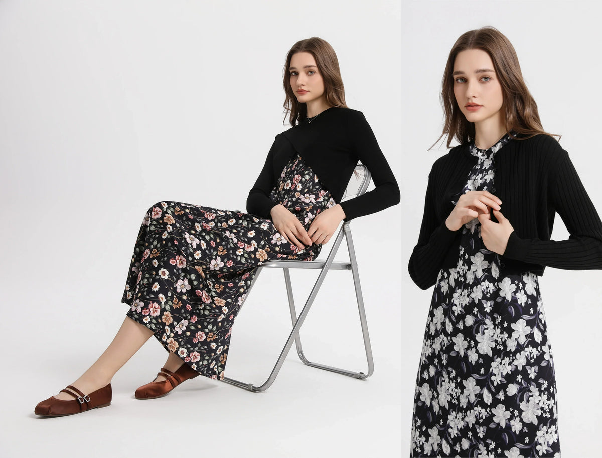 AS 2025 spring summer elegance satin dress + knitted top match set maxi floor length woman clothes
